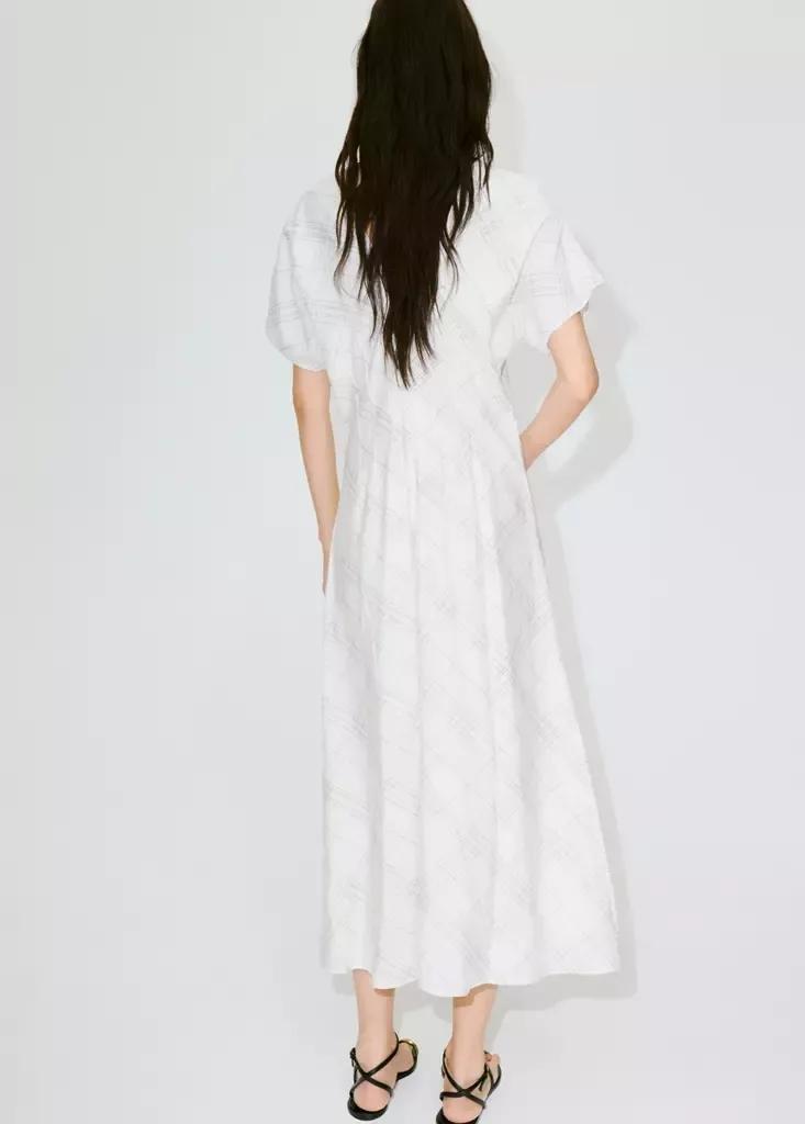 White Ruched V-Neck Dress, , large image number 2