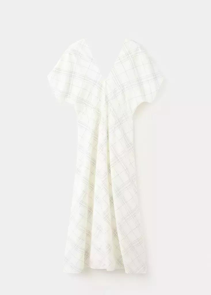 White Ruched V-Neck Dress, , large image number 4