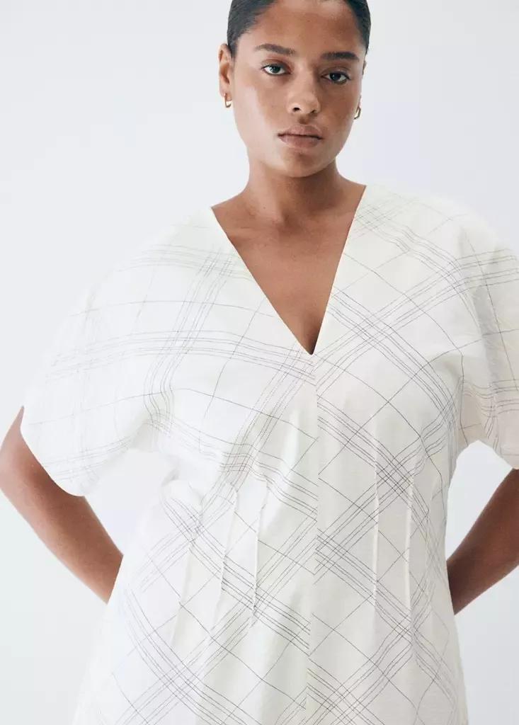 White Ruched V-Neck Dress, , large image number 7