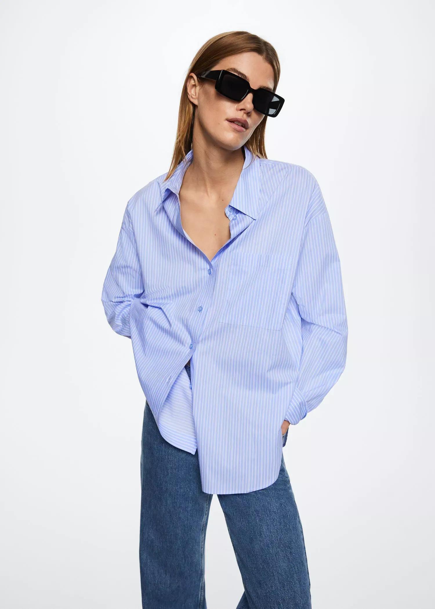 dark blue Oversize cotton shirt, , large image number 0