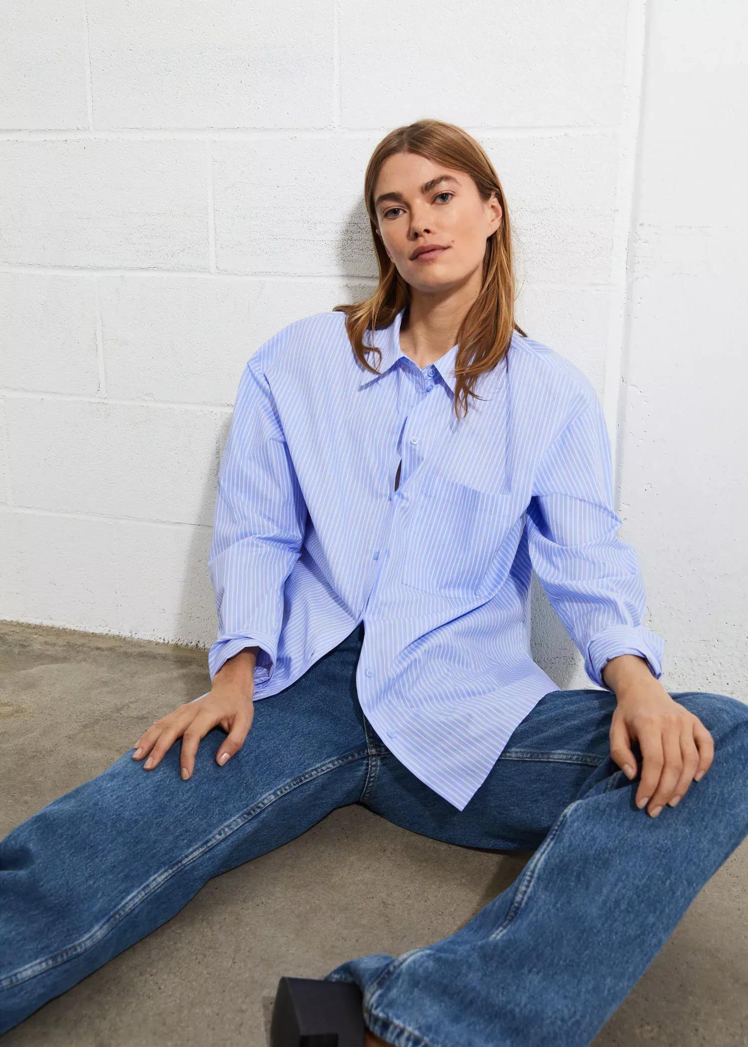 dark blue Oversize cotton shirt, , large image number 2