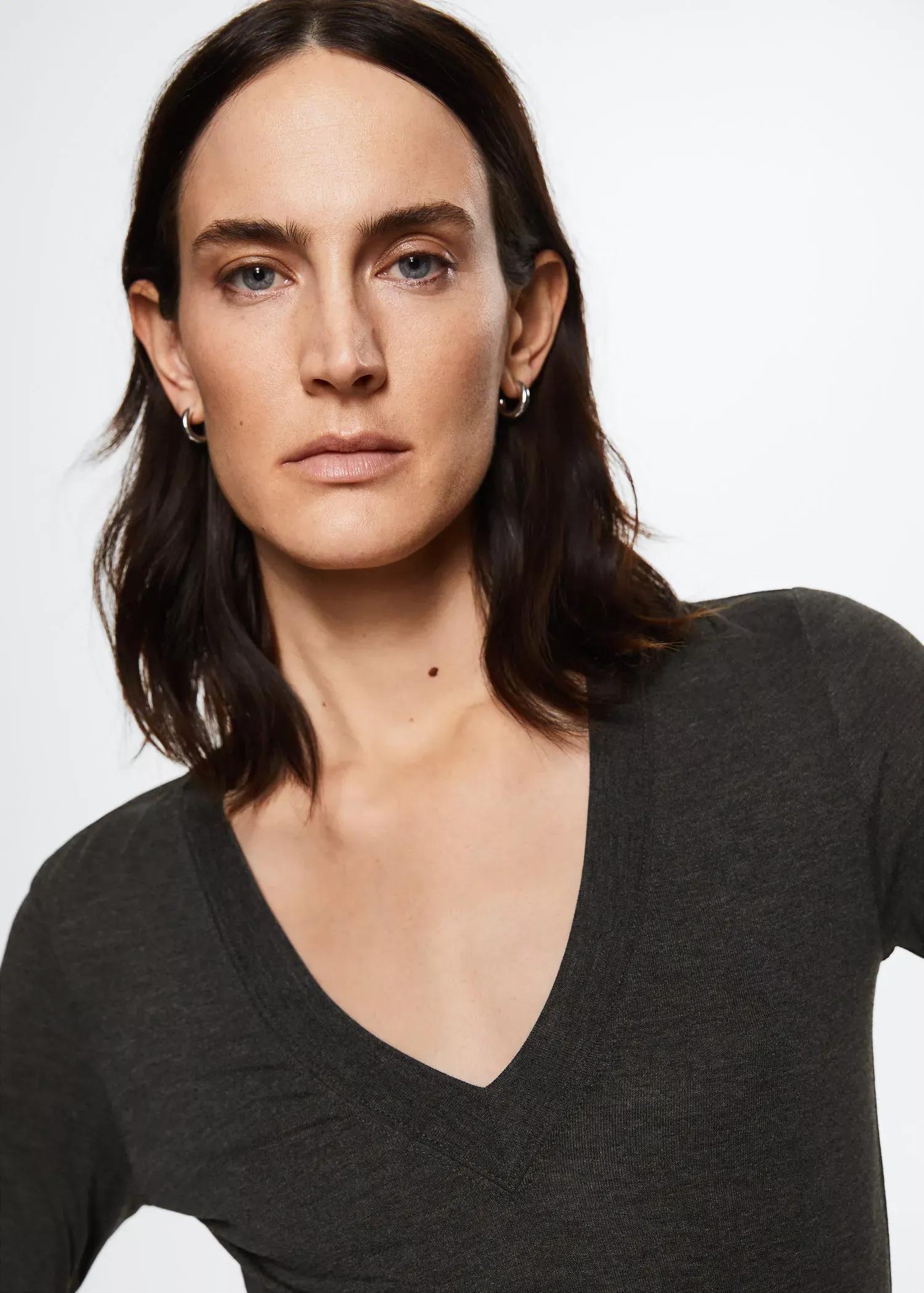 Grey Long-Sleeved V-Neck T-Shirt, , large image number 2