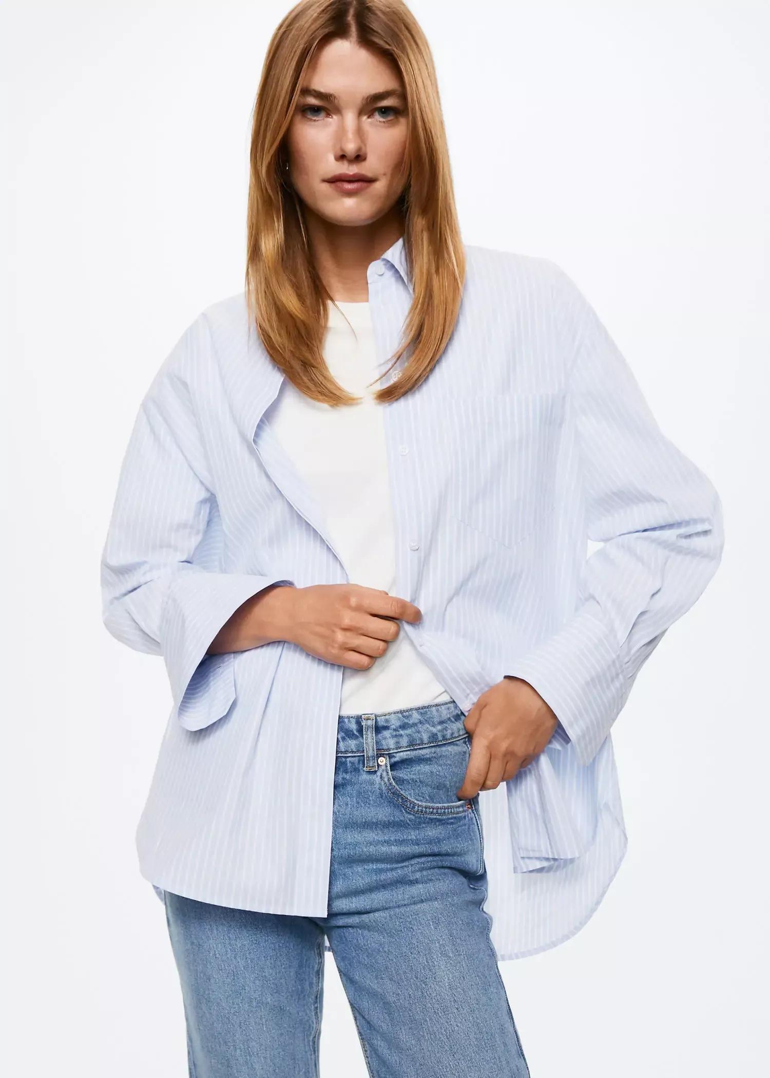 Blue Oversize Cotton Shirt, , large image number 0