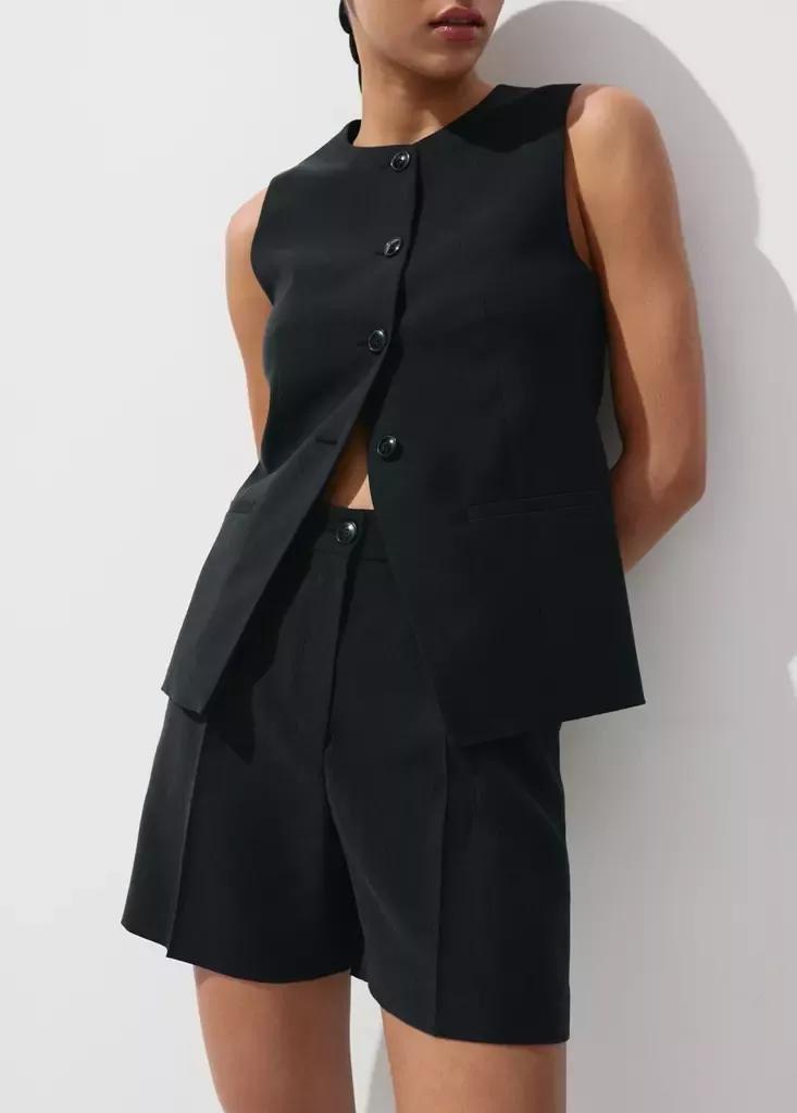 Black Waistcoat With Buttons And Pockets, , medium