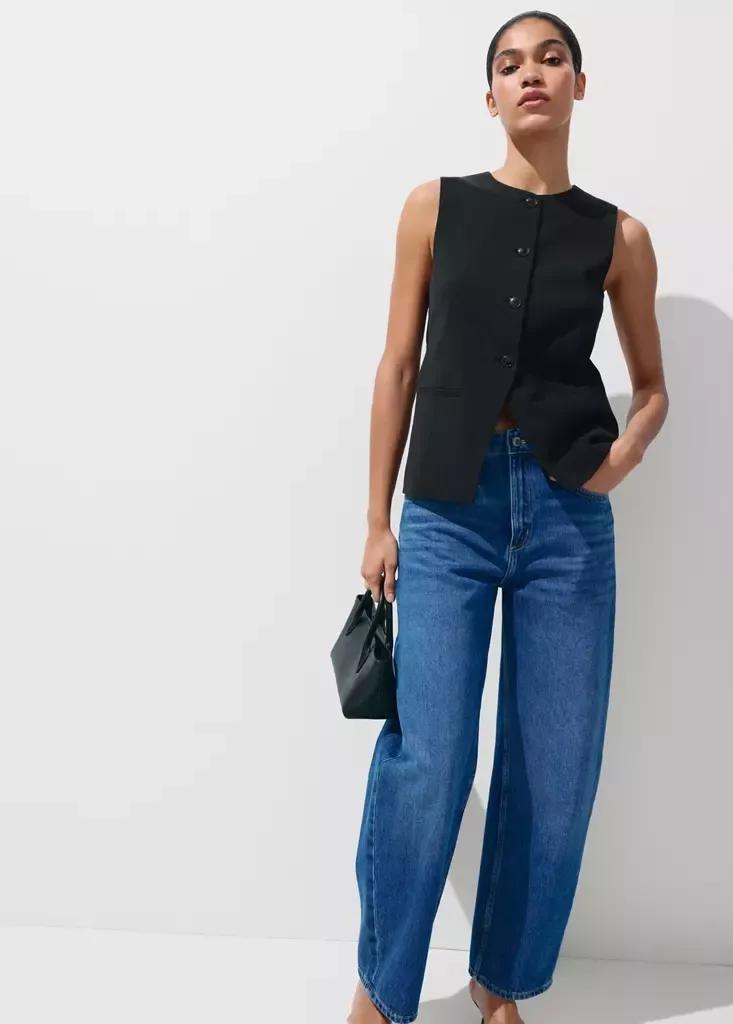 Black Waistcoat With Buttons And Pockets, , large image number 3