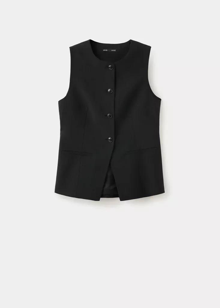 Black Waistcoat With Buttons And Pockets, , large image number 4