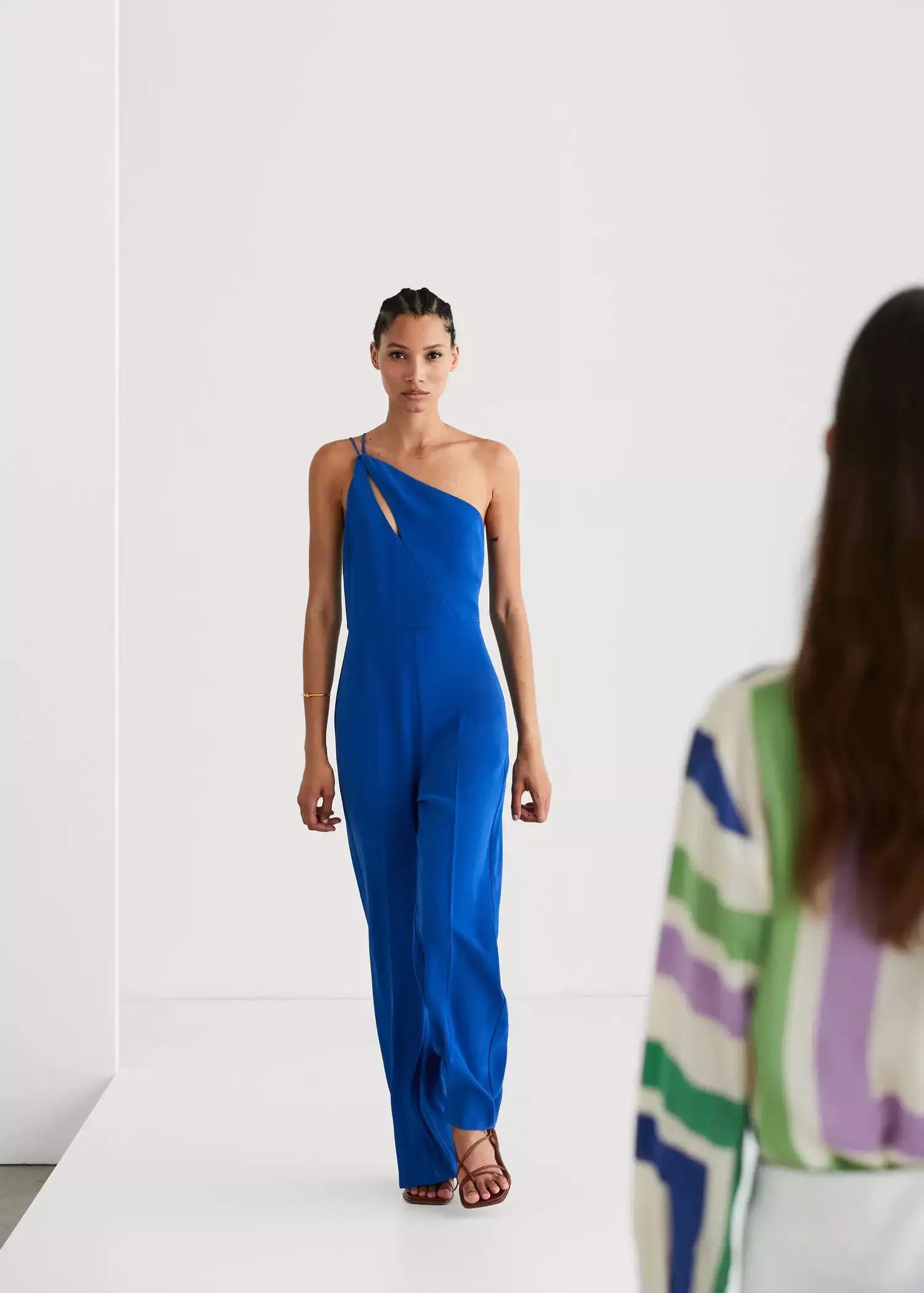 Blue Asymmetric Long Jumpsuit, , large image number 1