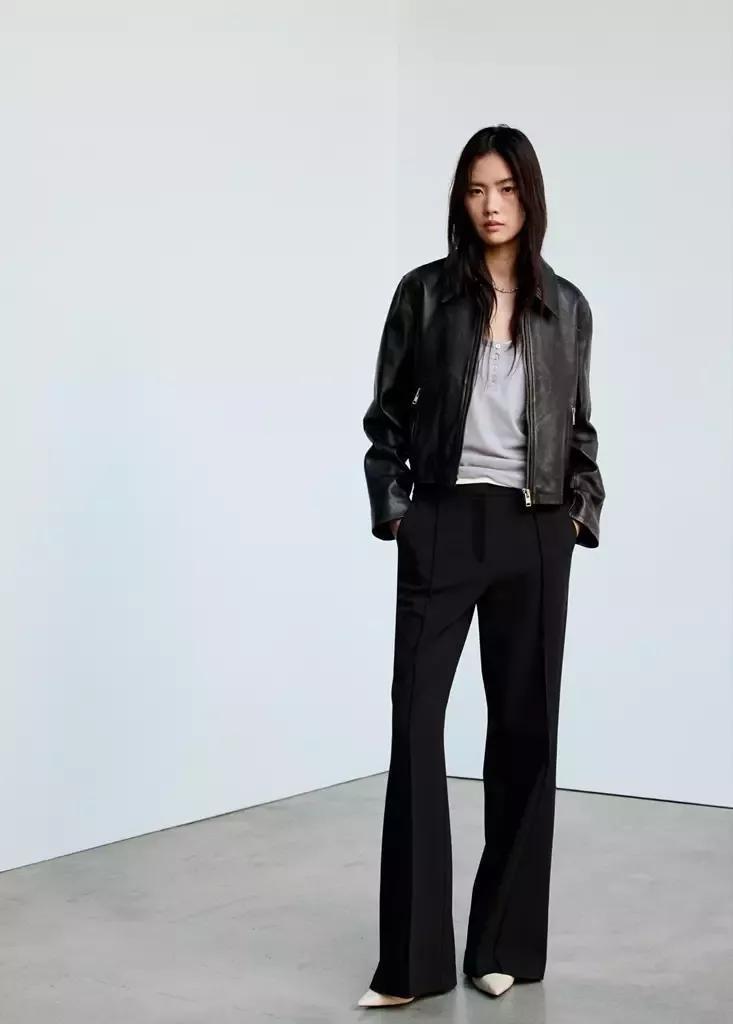 Black Flared Trousers With Seams, , large image number 0