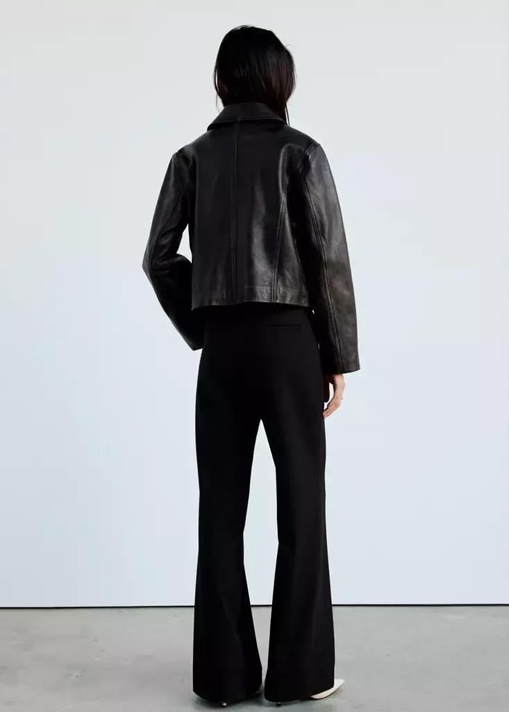 Black Flared Trousers With Seams, , large image number 2