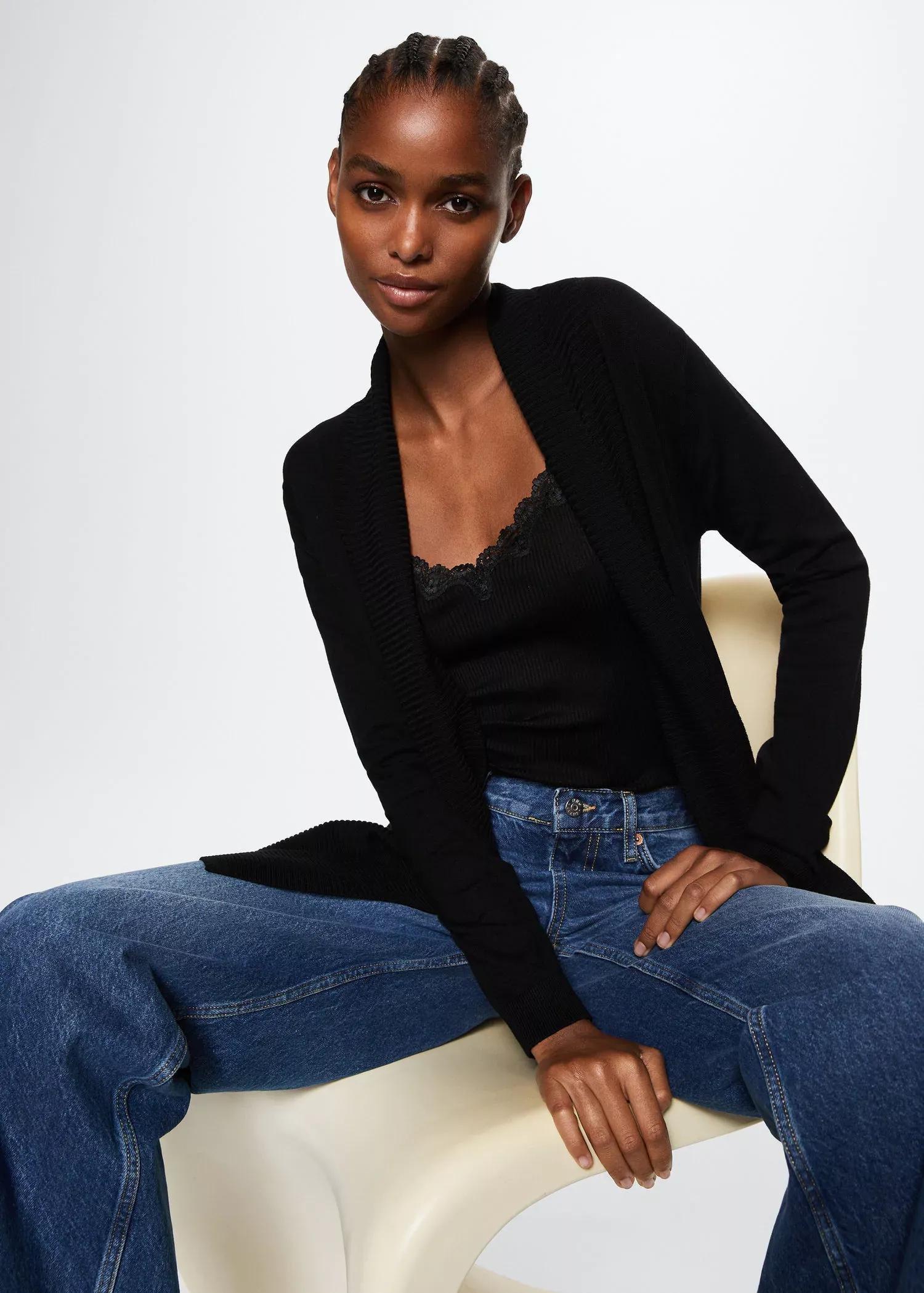 Black Fine-Knit Cardigan, , large image number 1