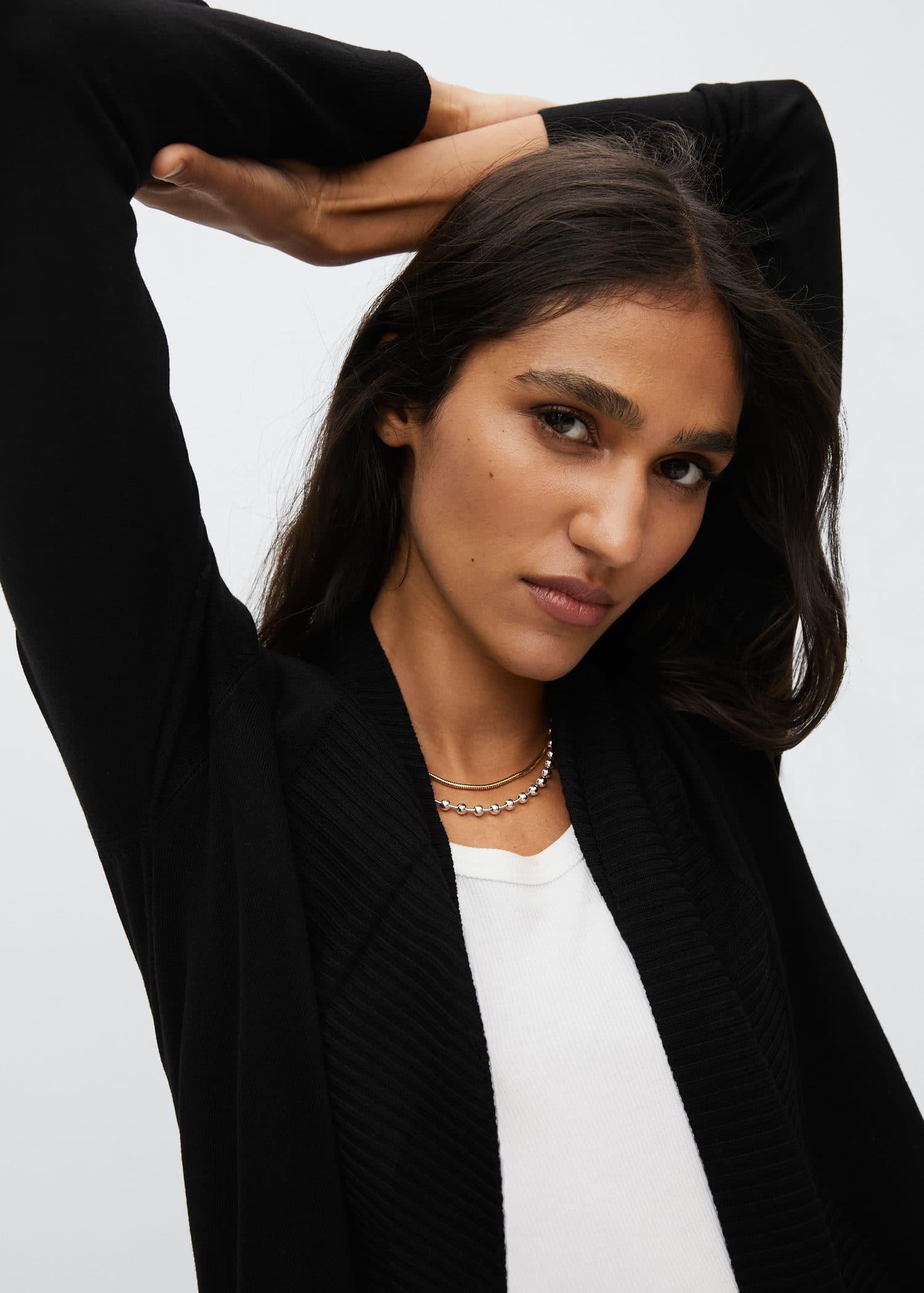 Black Fine-Knit Cardigan, , large image number 2
