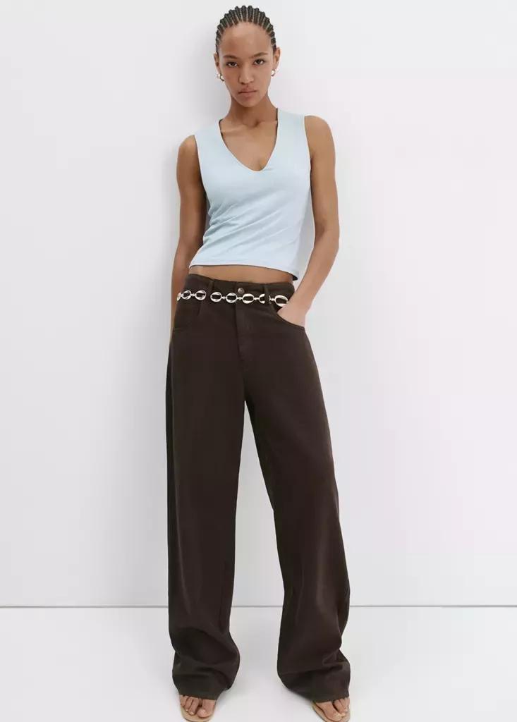 Blue Fitted V-Neck Top, , medium