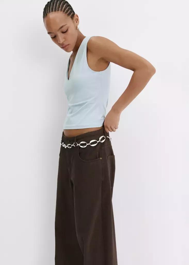 Blue Fitted V-Neck Top, , large image number 3