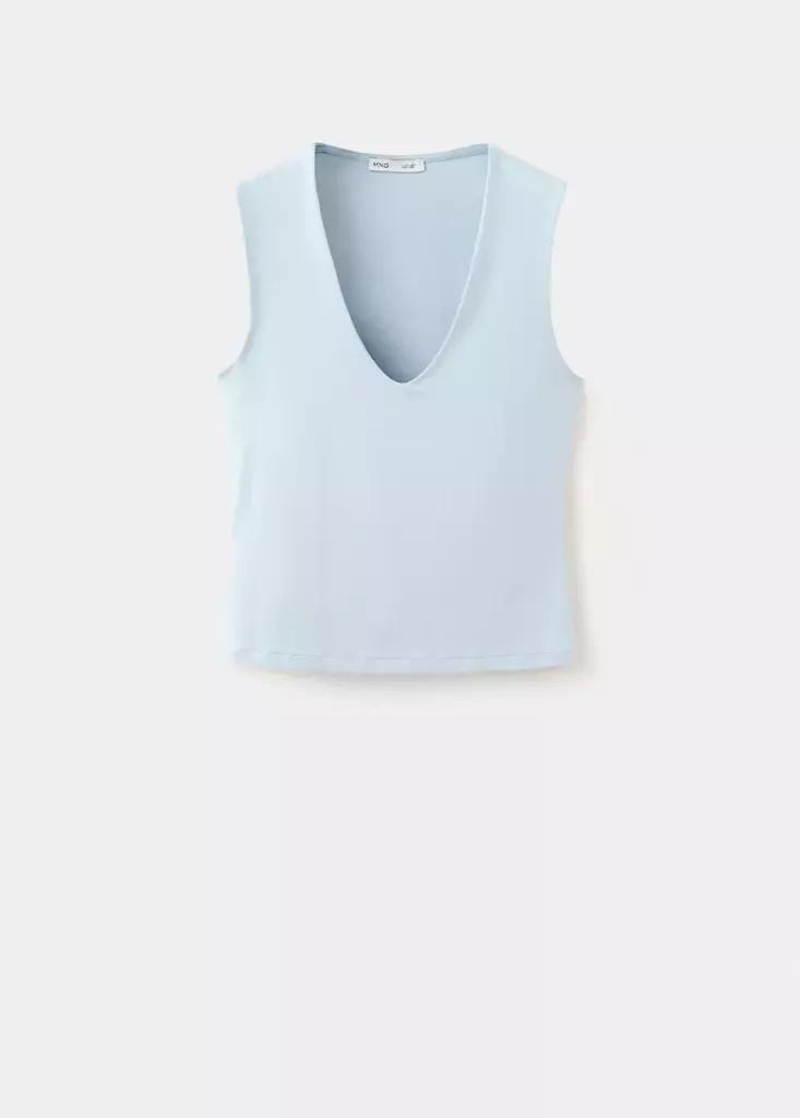 Blue Fitted V-Neck Top, , large image number 4
