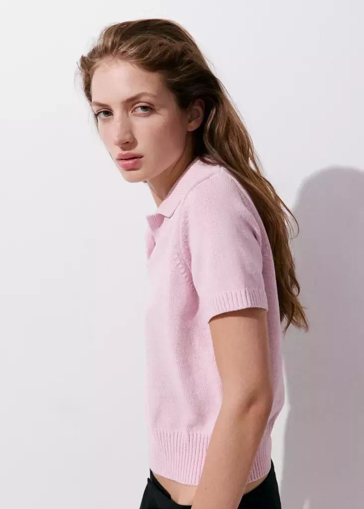 Pink Cotton Knit Polo, , medium