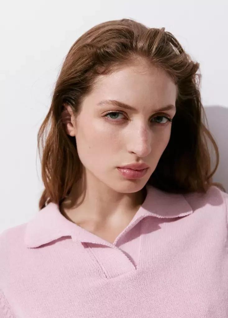 Pink Cotton Knit Polo, , large image number 3