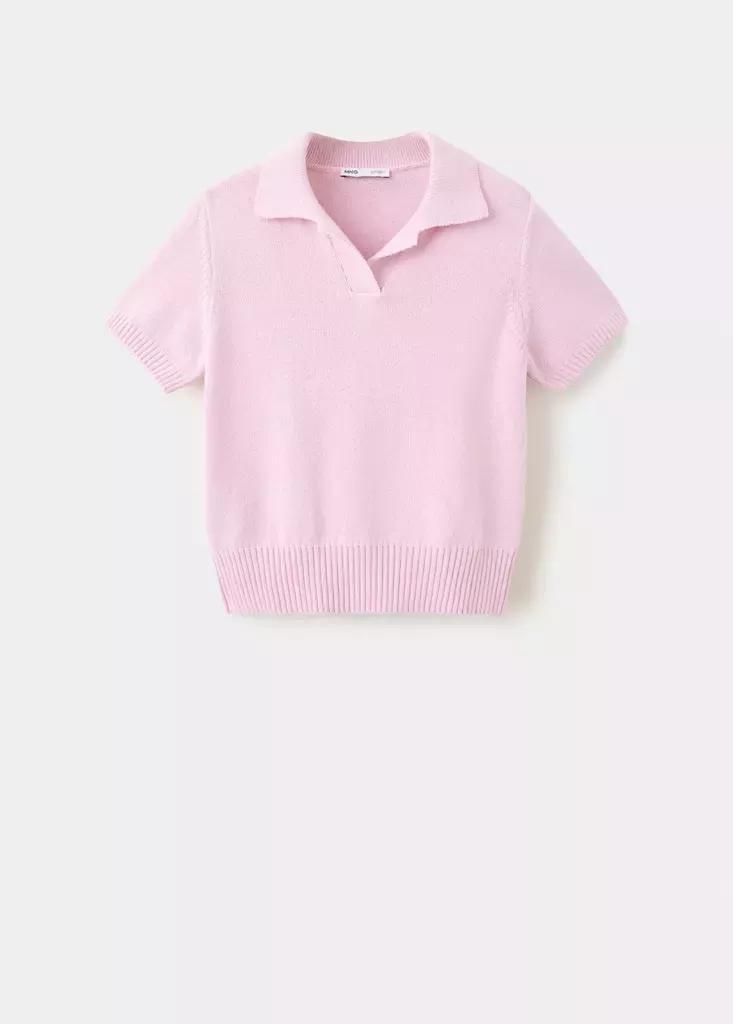 Pink Cotton Knit Polo, , large image number 4