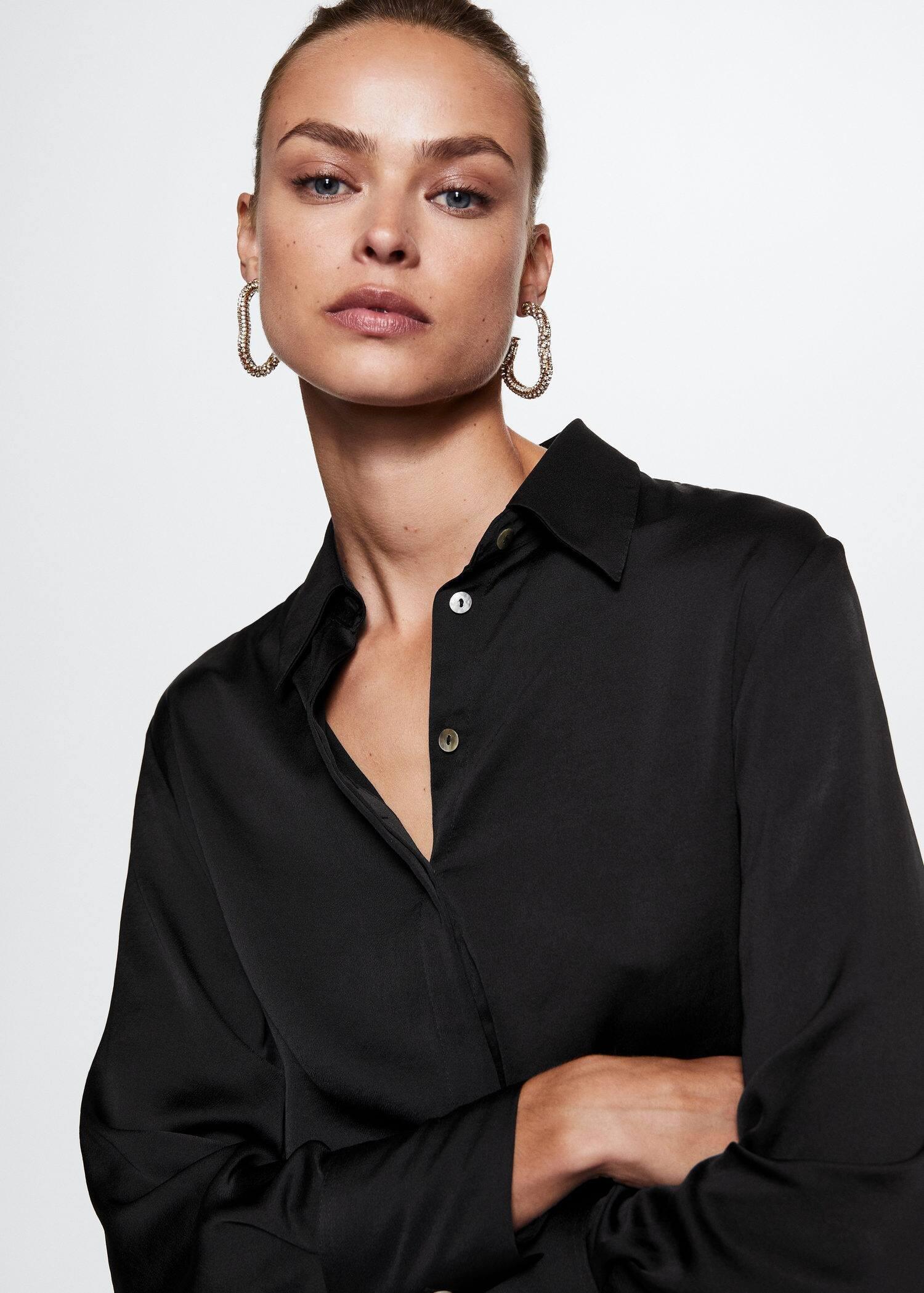 Black Satin Finish Flowy Shirt, , large image number 2