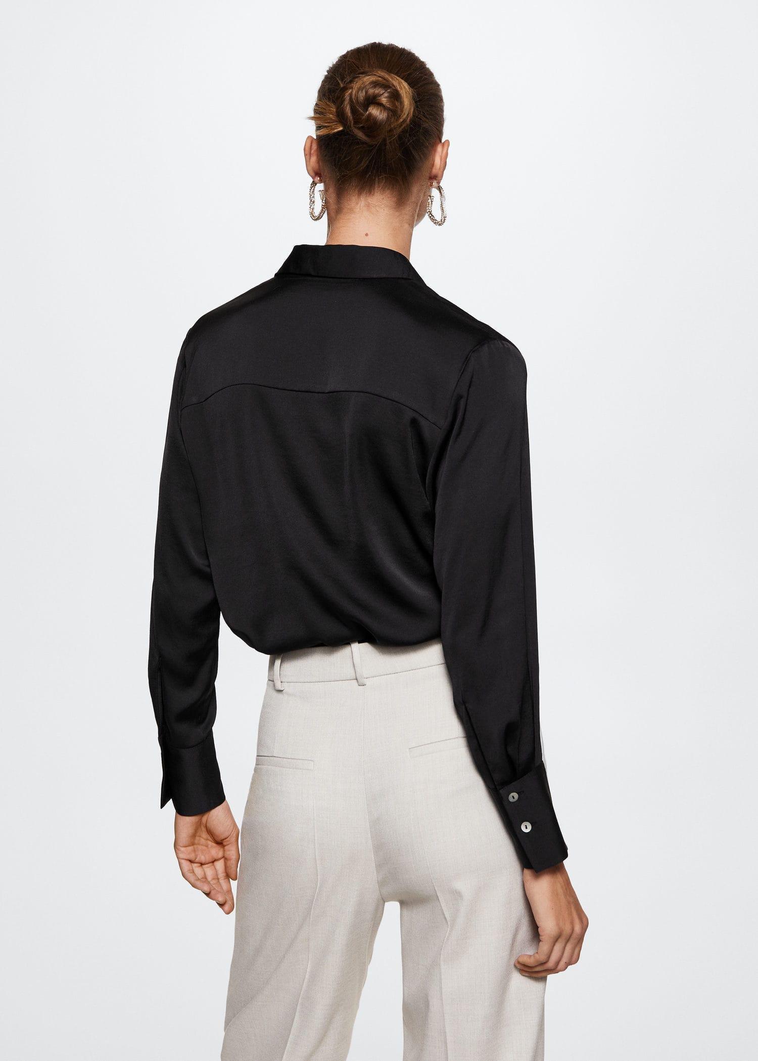 Black Satin Finish Flowy Shirt, , large image number 4