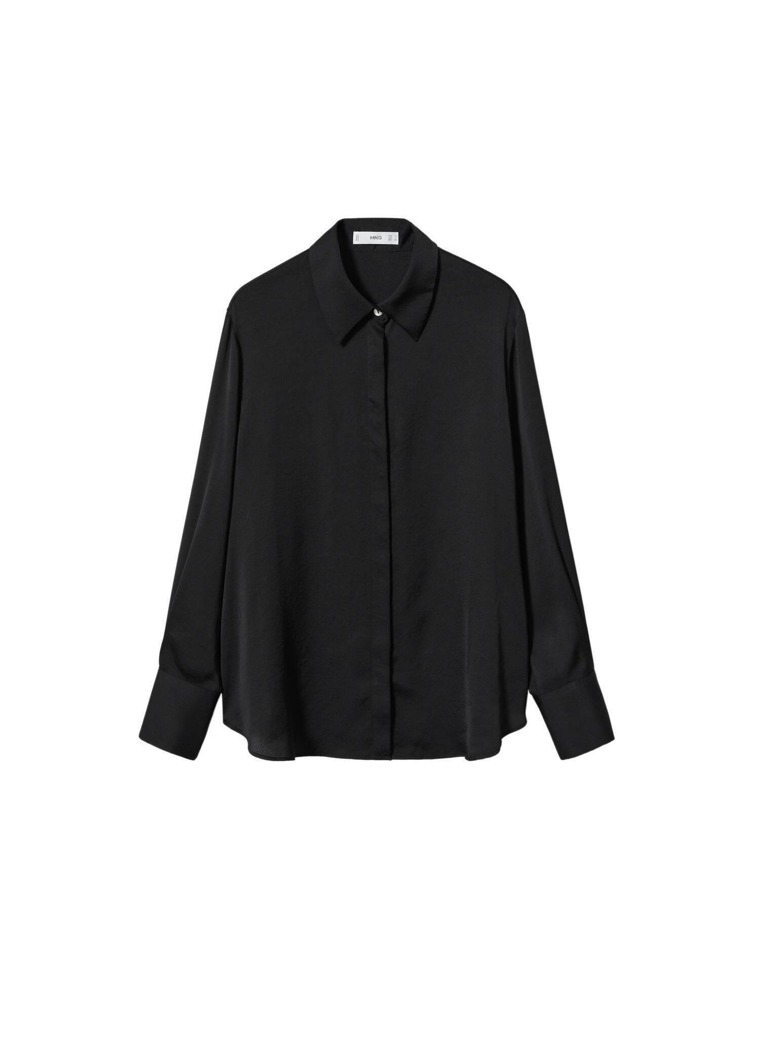 Black Satin Finish Flowy Shirt, , large image number 5
