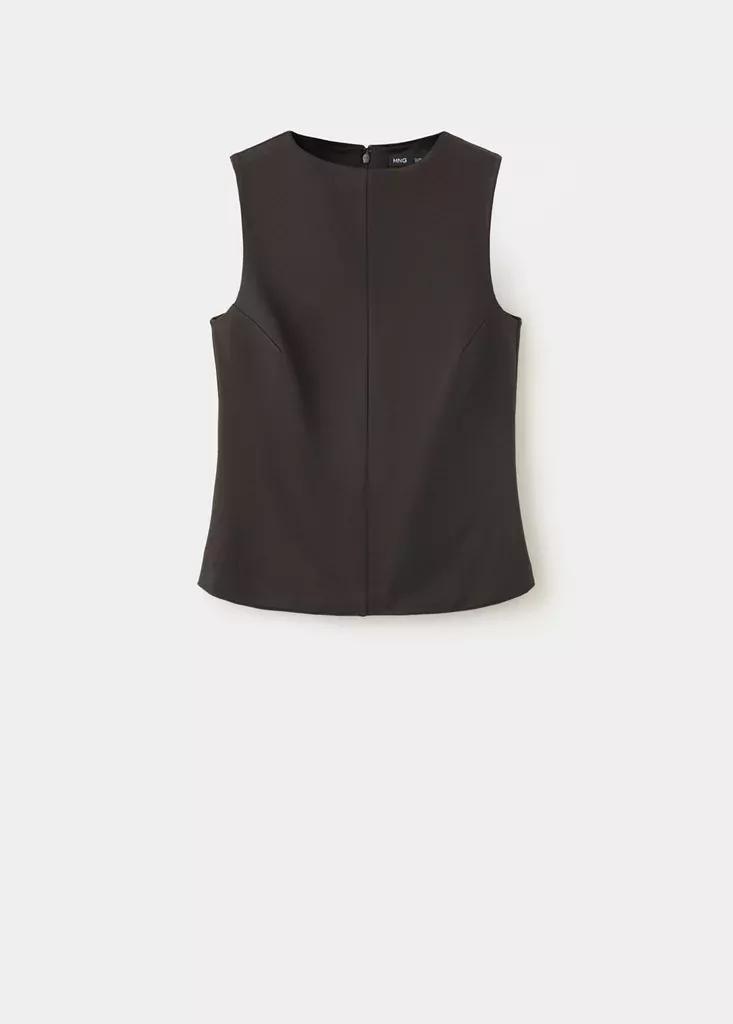 Brown Pinstripe Boat Neck Top, , large image number 5