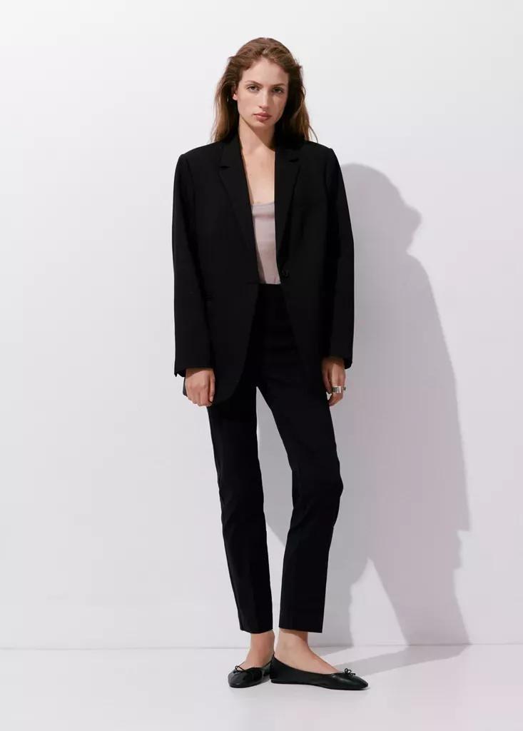 Black Straight-Cut Crop Trousers, , large image number 0