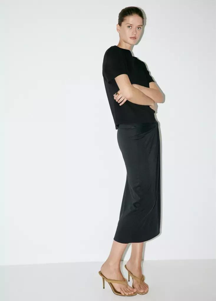 Black Rounded Neck Cotton T-Shirt, , medium