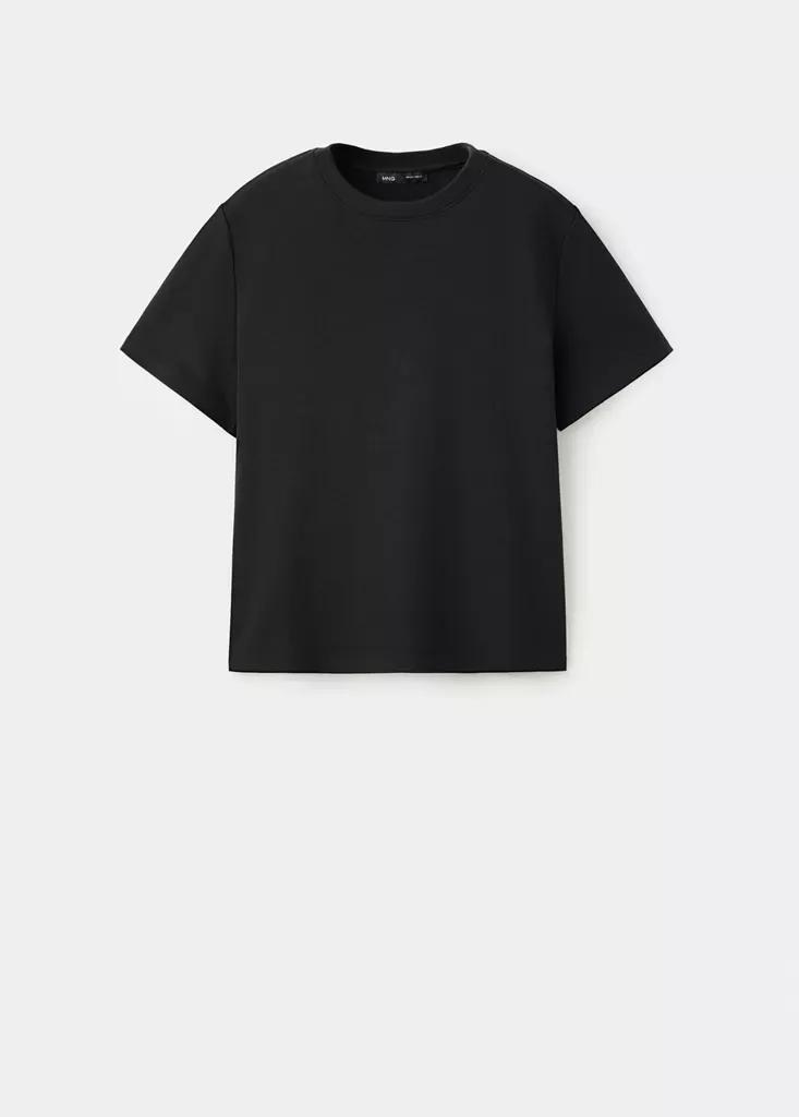 Black Rounded Neck Cotton T-Shirt, , large image number 3