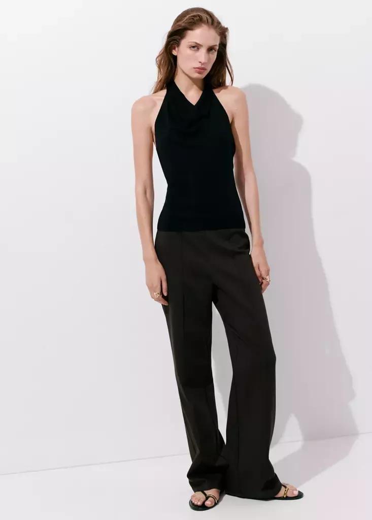 Brown Straight-Leg Trousers With Seam Detail, , medium