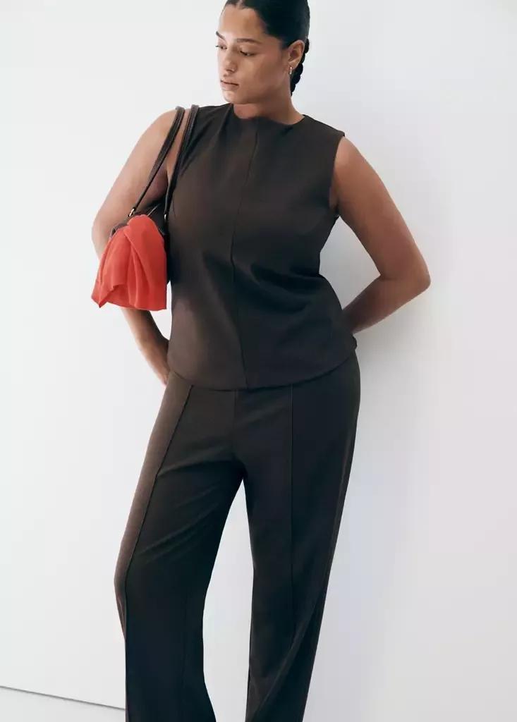 Brown Straight-Leg Trousers With Seam Detail, , large image number 7