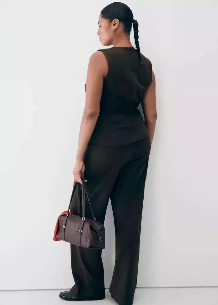 Brown Straight-Leg Trousers With Seam Detail, , large image number 9