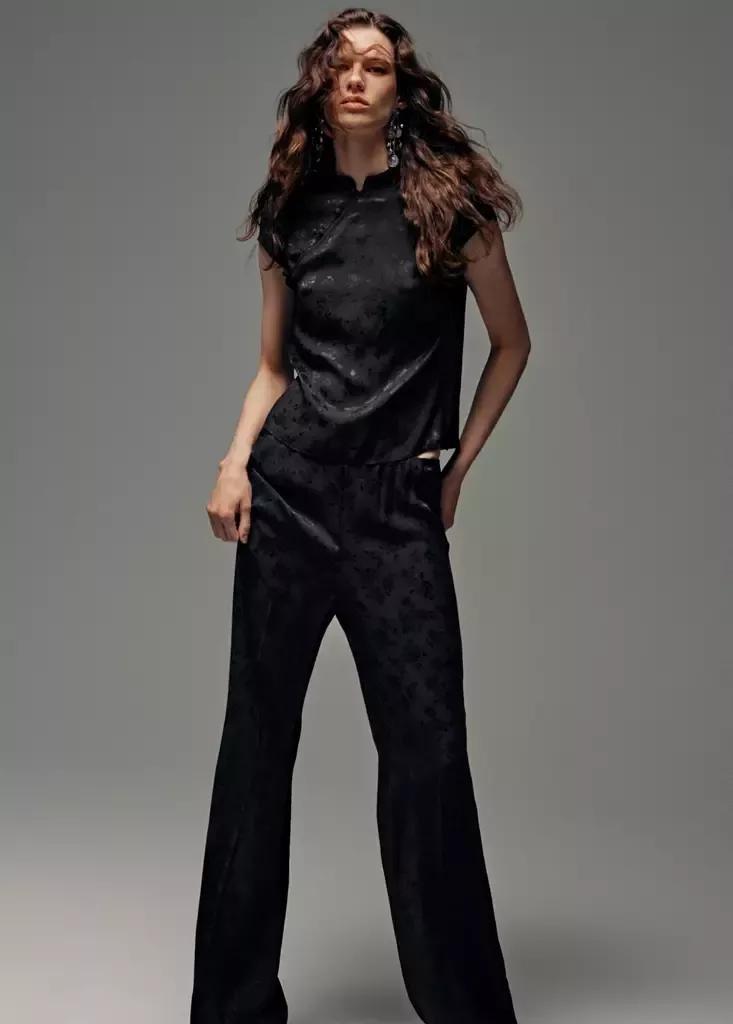 Charcoal Straight-Cut Jacquard Trousers, Charcoal, large image number 1