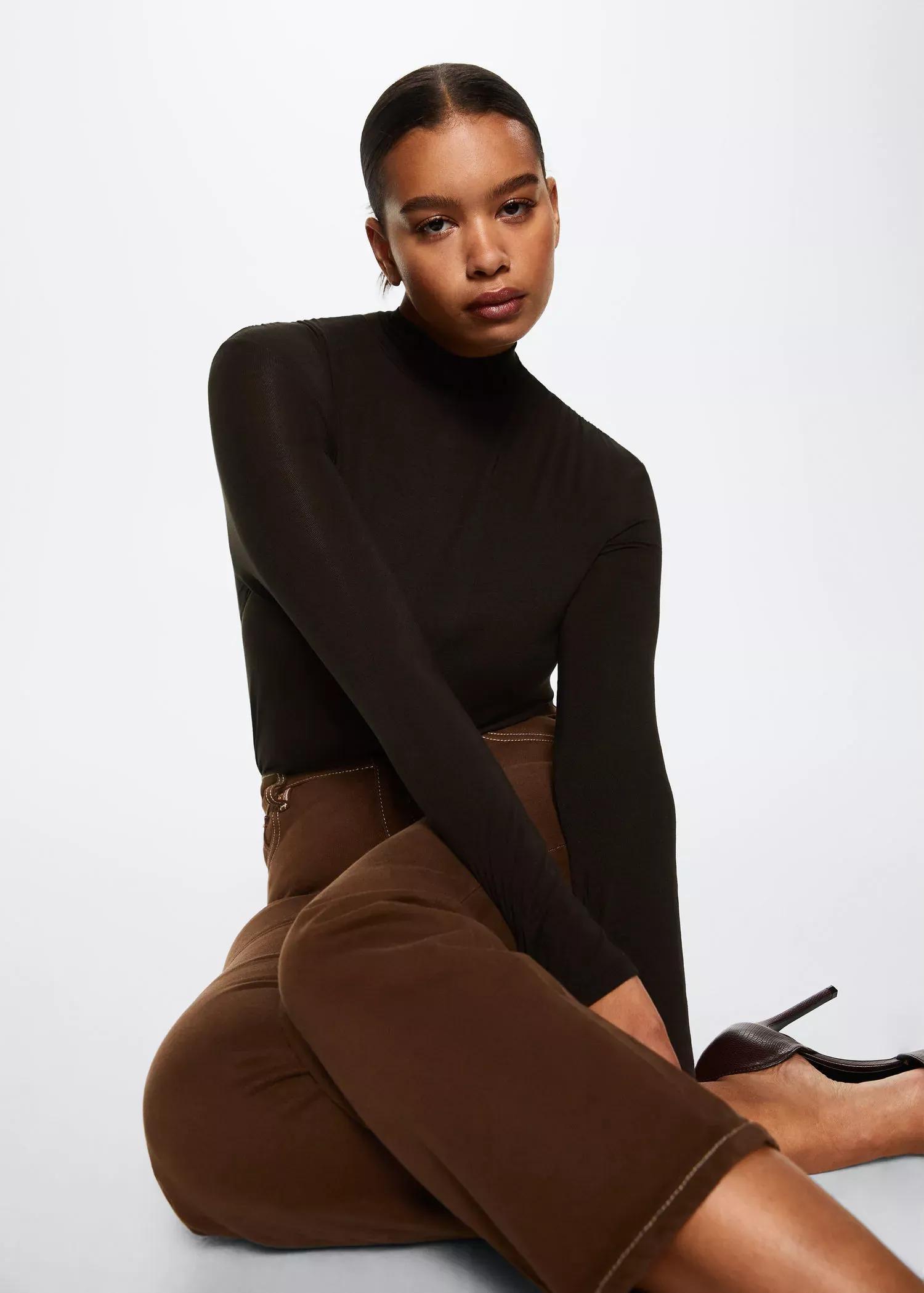Brown Turtleneck Long-Sleeved T-Shirt, , large image number 0