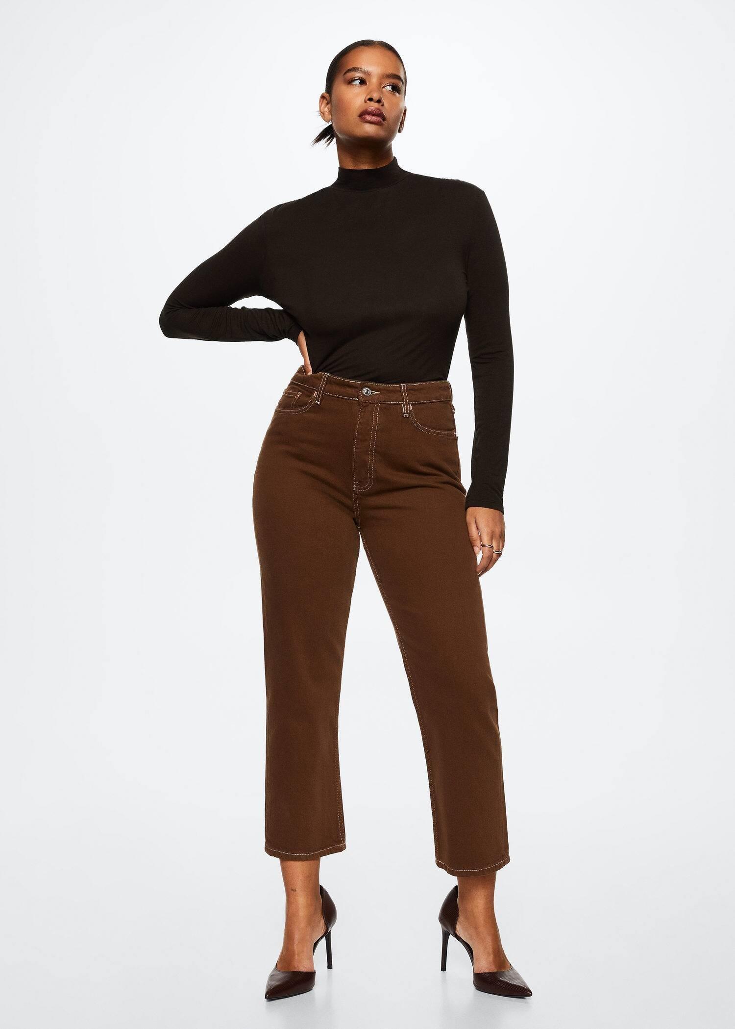 Brown Turtleneck Long-Sleeved T-Shirt, , large image number 1
