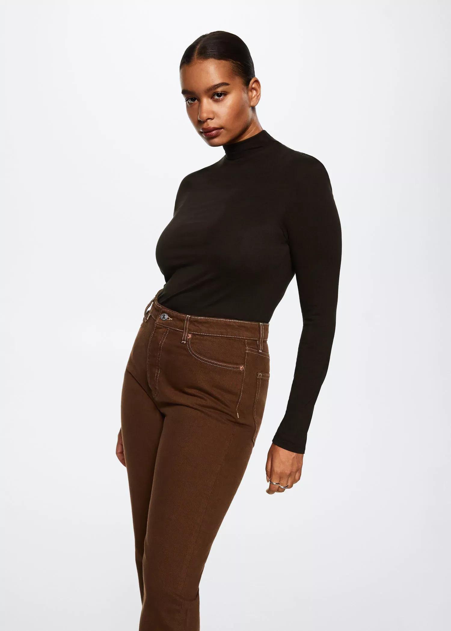 Brown Turtleneck Long-Sleeved T-Shirt, , large image number 2