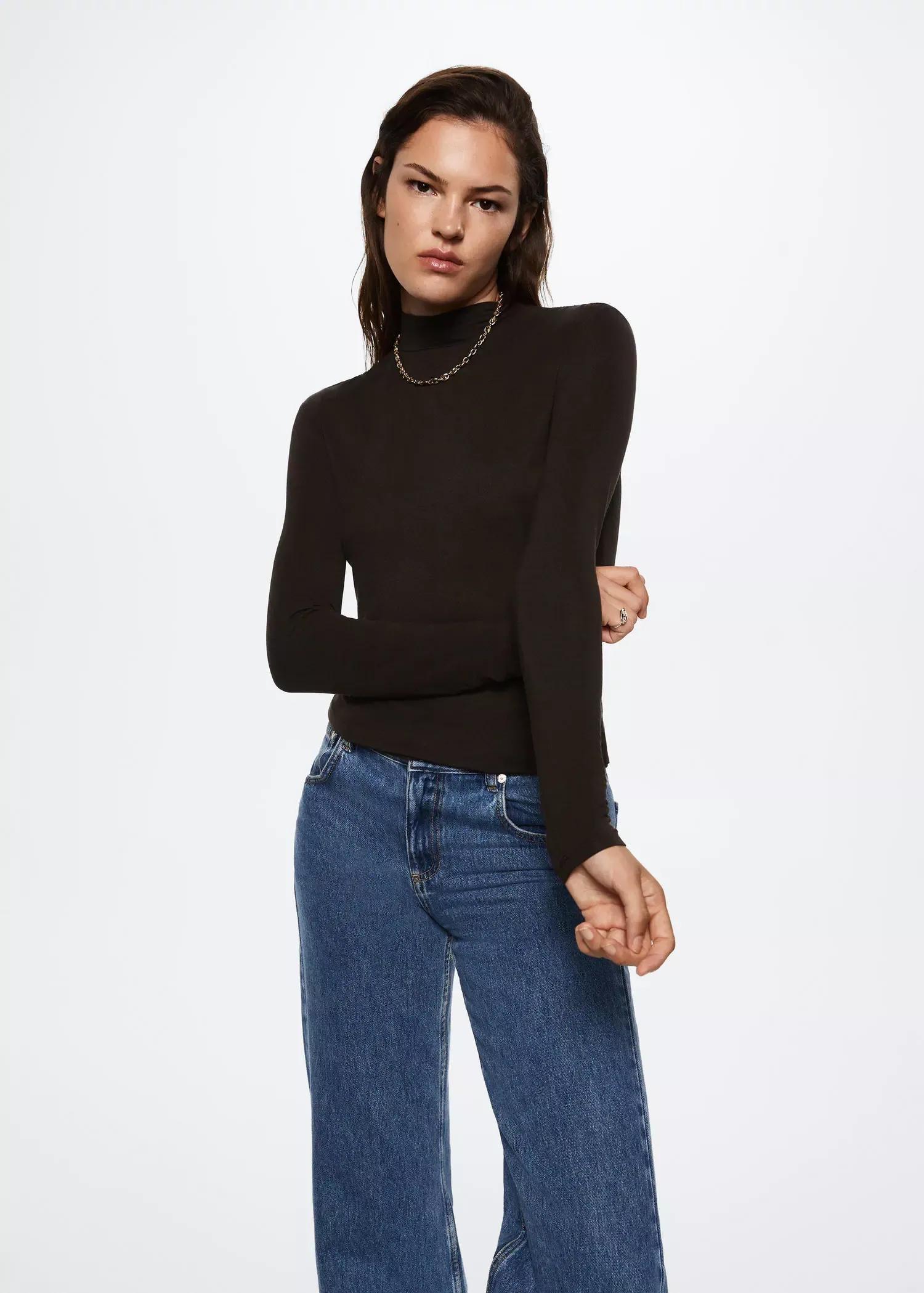 Brown Turtleneck Long-Sleeved T-Shirt, , large image number 6