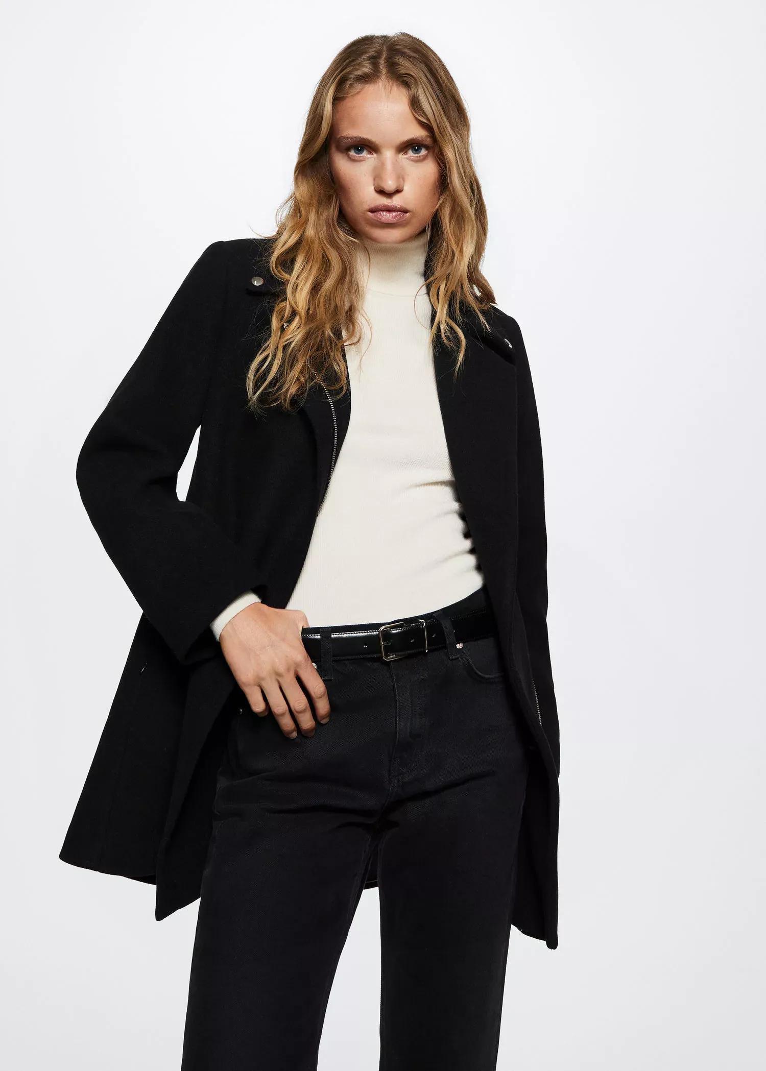 Black Wool Biker Coat, , large image number 0