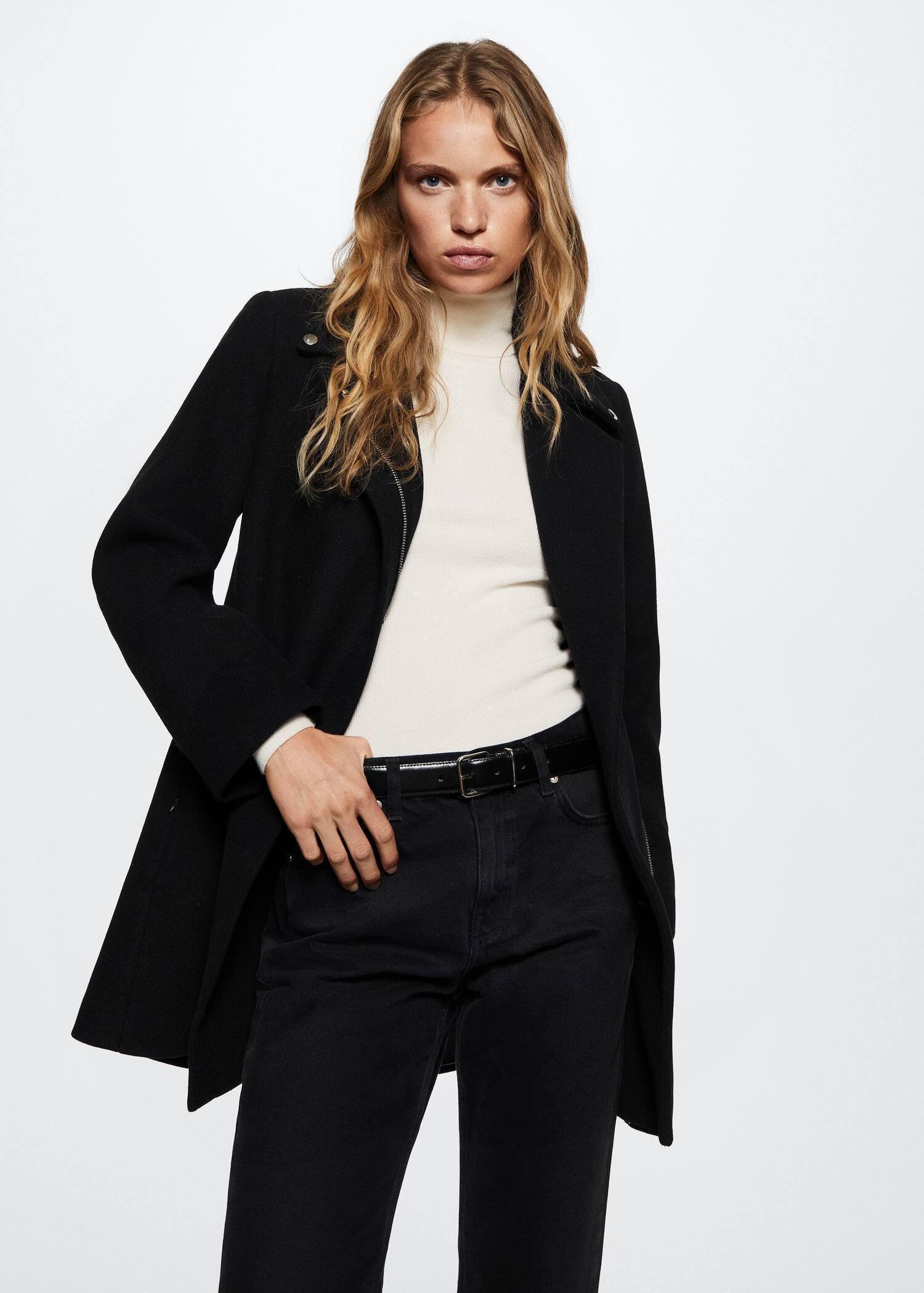 Black Wool Biker Coat, , large image number 7