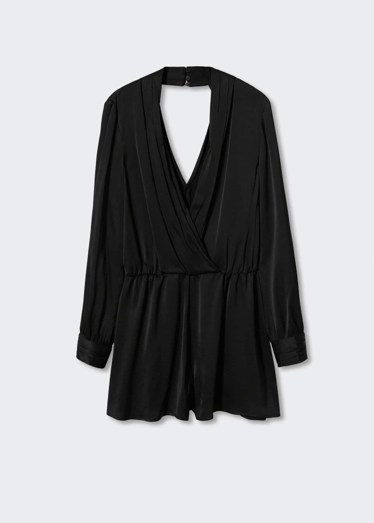 Black Wrap Neckline Satin Jumpsuit, , large image number 3