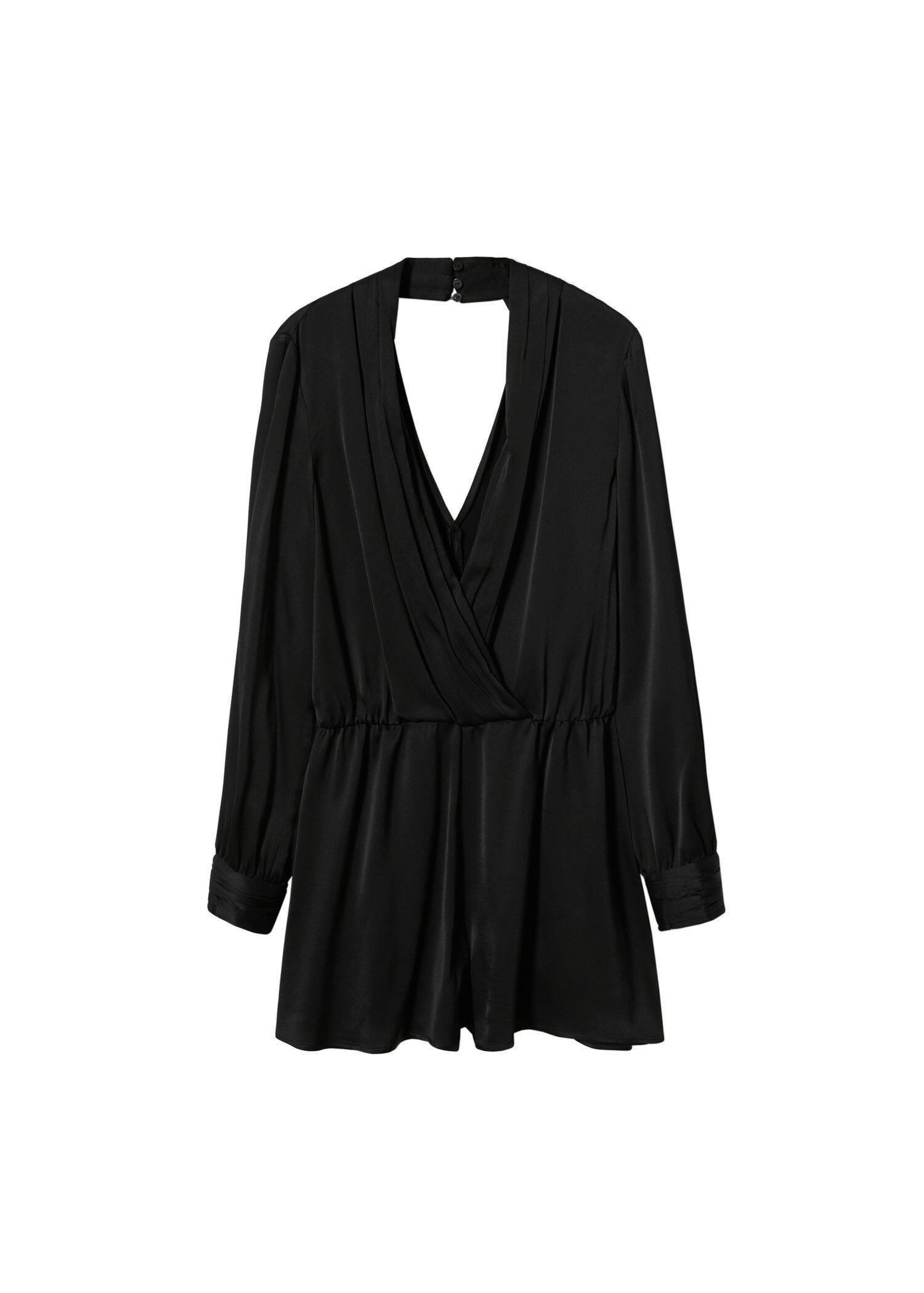 Black Wrap Neckline Satin Jumpsuit, , large image number 5