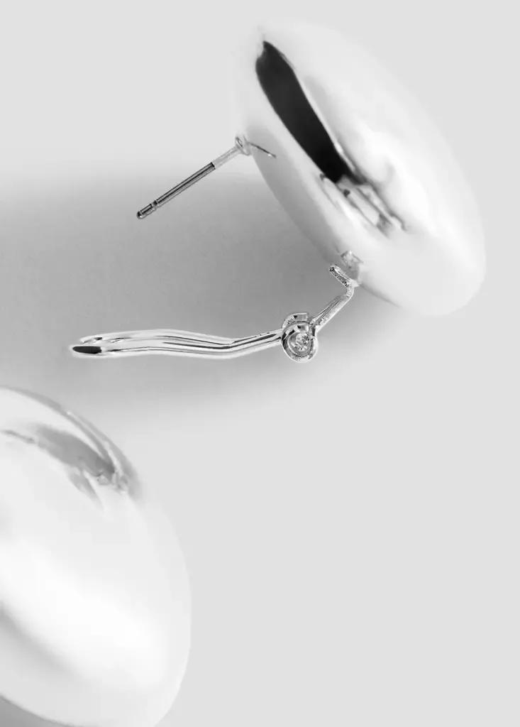 Silver Round Volume Earrings, , medium