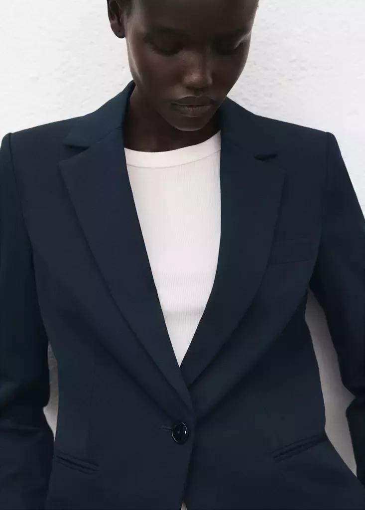 Navy Fitted Suit Blazer, , large image number 4