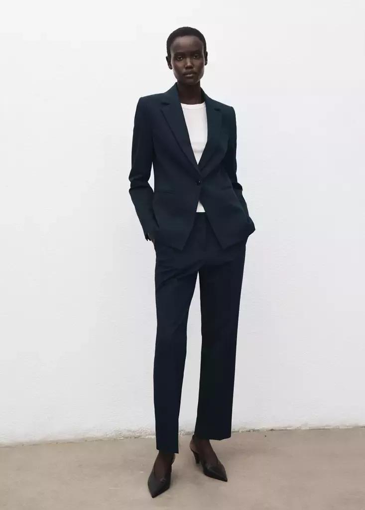 Navy Fitted Suit Blazer, , large image number 5