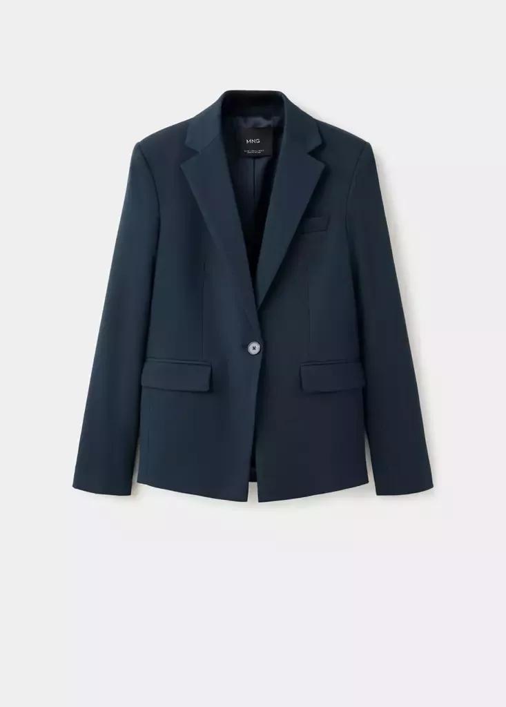 Navy Fitted Suit Blazer, , large image number 6