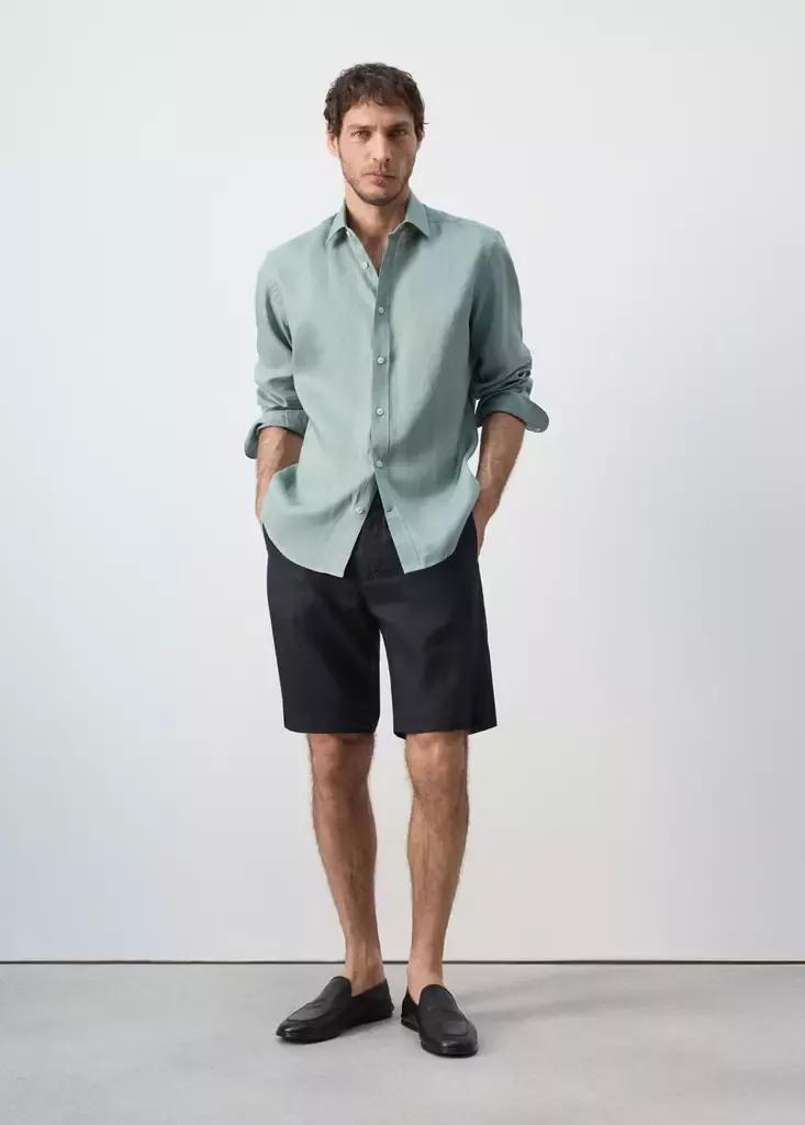 Bright Green Regular-Fit Linen Shirt, , medium