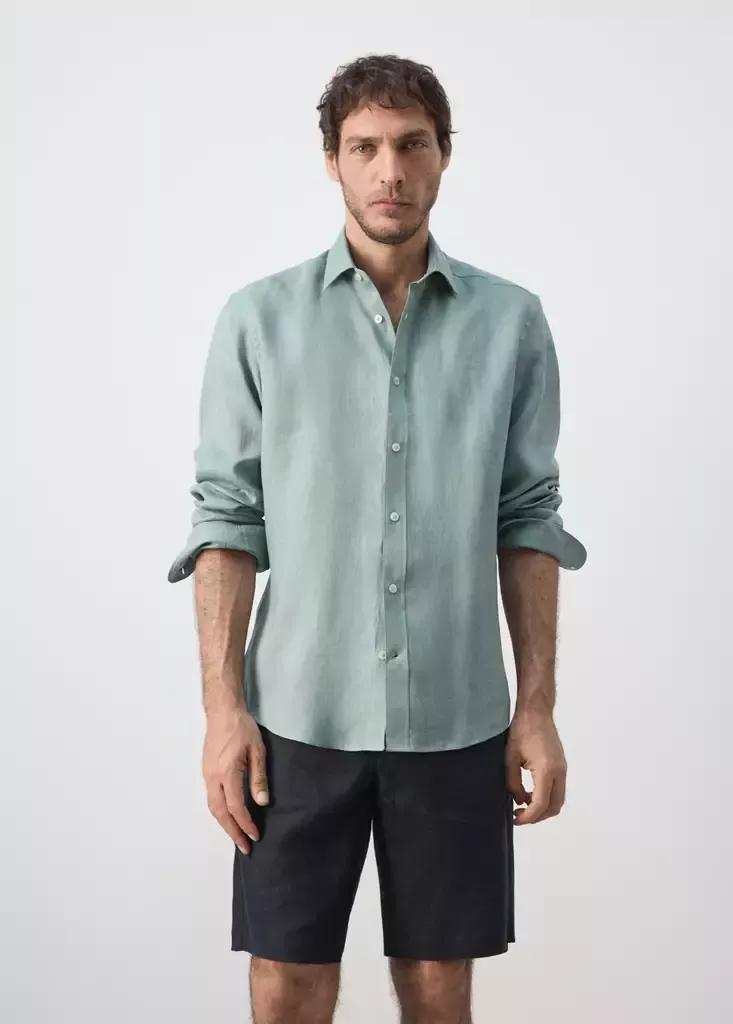 Bright Green Regular-Fit Linen Shirt, , medium