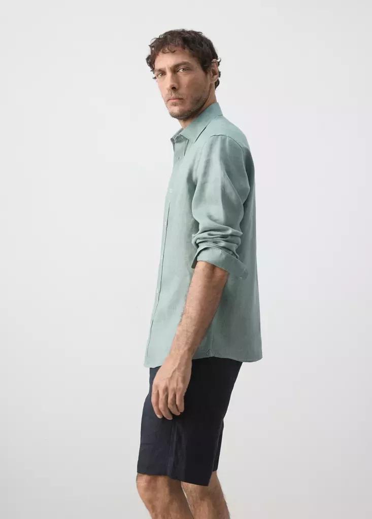 Bright Green Regular-Fit Linen Shirt, , large image number 4