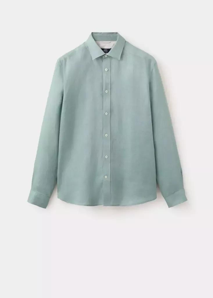 Bright Green Regular-Fit Linen Shirt, , large image number 5