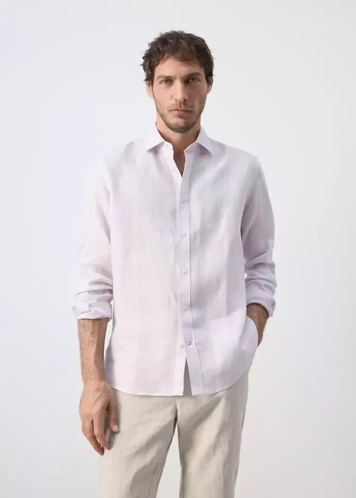 Pink Regular-Fit Linen Shirt, , large image number 1