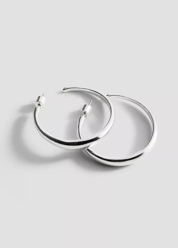 Silver Thin Hoop Earrings, , large image number 1
